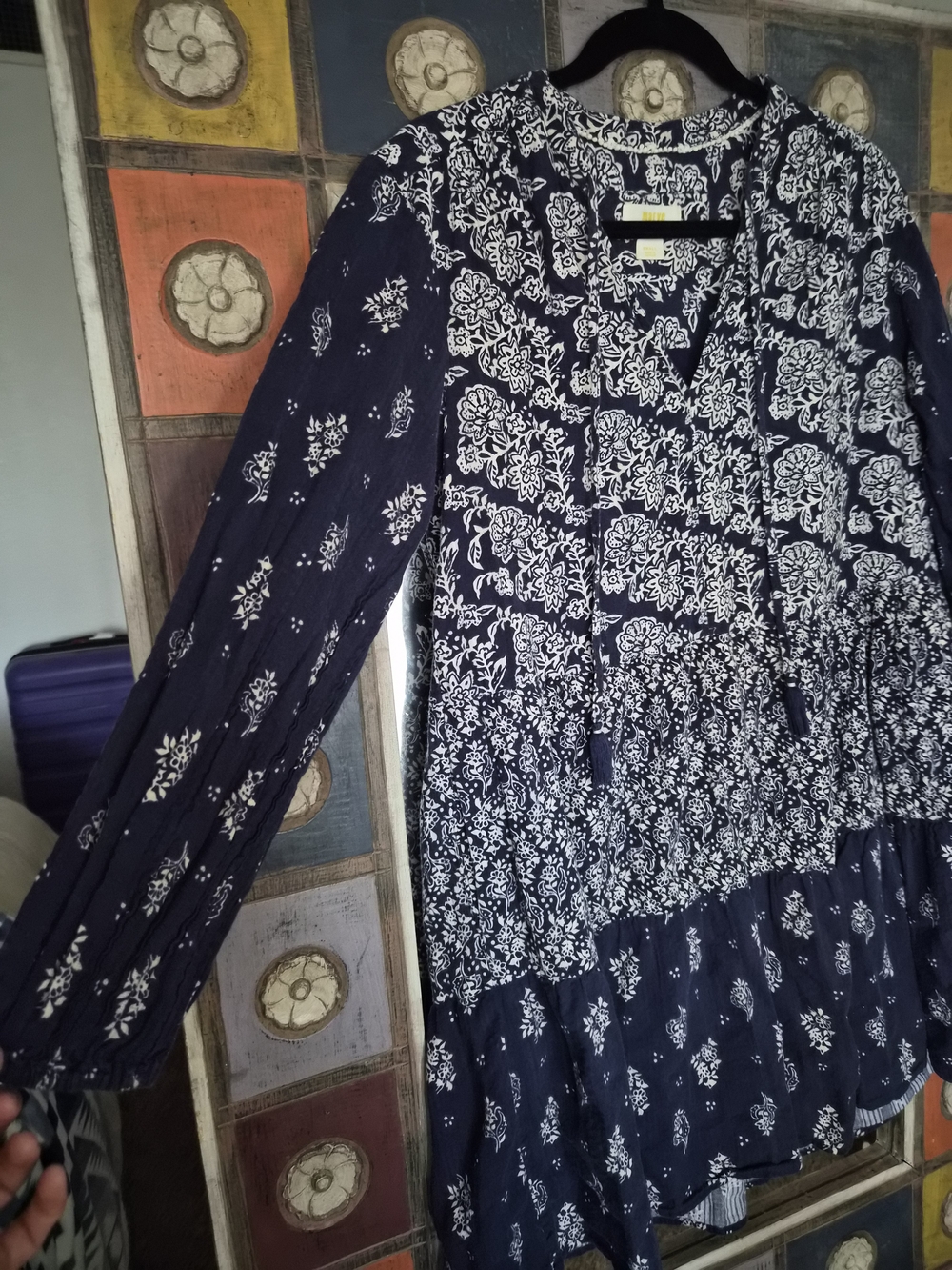 Anthropologie Navy and White Floral Midi Dress